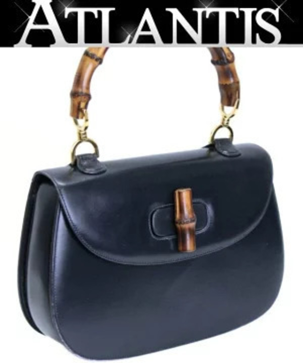 Gucci Bamboo Handbag Calf Leather Navy Blue